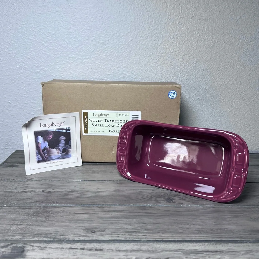 Longaberger Pottery Woven Traditions Small Loaf Dish - Paprika NIB‎